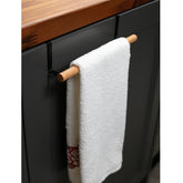 Suporte Toalheiro Porta De Armário Cozinha De Aço Carbono Preto E Madeira Porta Toalha Yoi
